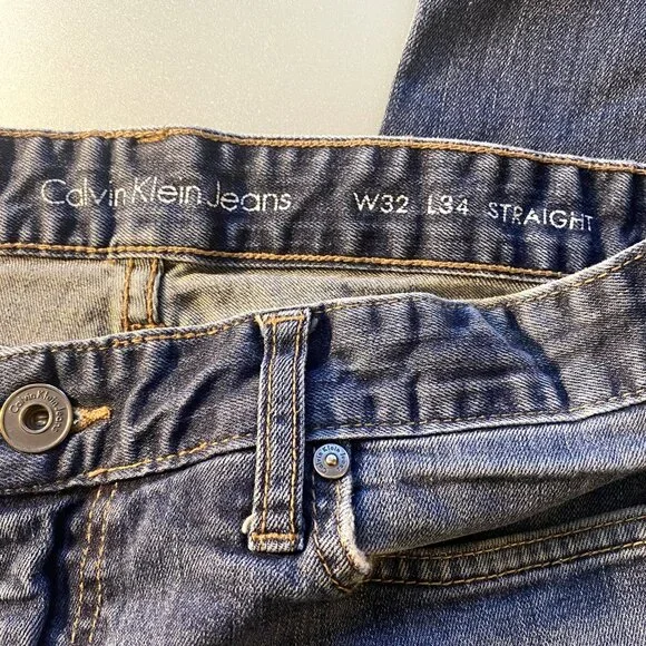 Men's Calvin Klein CK Straight Jeans Denim 32 W 34 L 2% Lycra 9.5" Rise - Picture 4 of 4